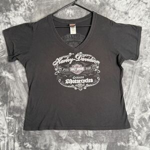 Vintage Y2k Short Sleeve Black V-Neck Black 2X Harley-Davidson Motorcycle